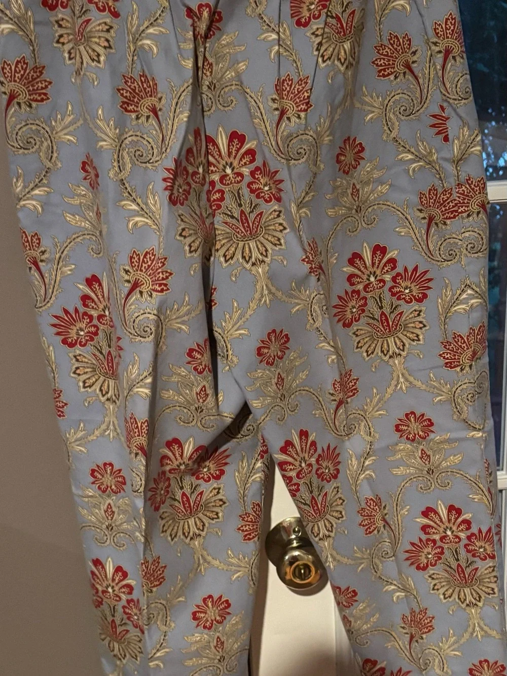 Talbots Light Blue Dress Pants with Red & Gold Floral Embroidery